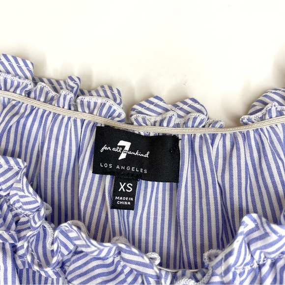 7 For All ManKind off shoulder Pin Stripe Short Sleeve Top - Picture 3 of 6